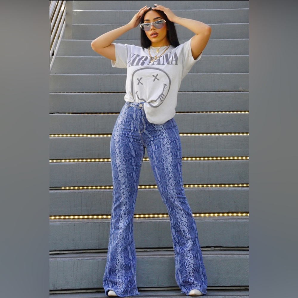 High Rise Snake Flare Jeans